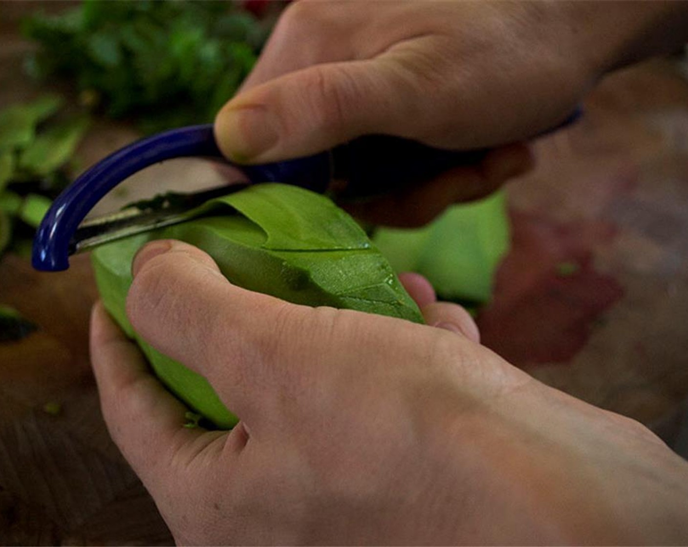 step 10 Peel avocado slice by slice, shingling as you go until desired length.