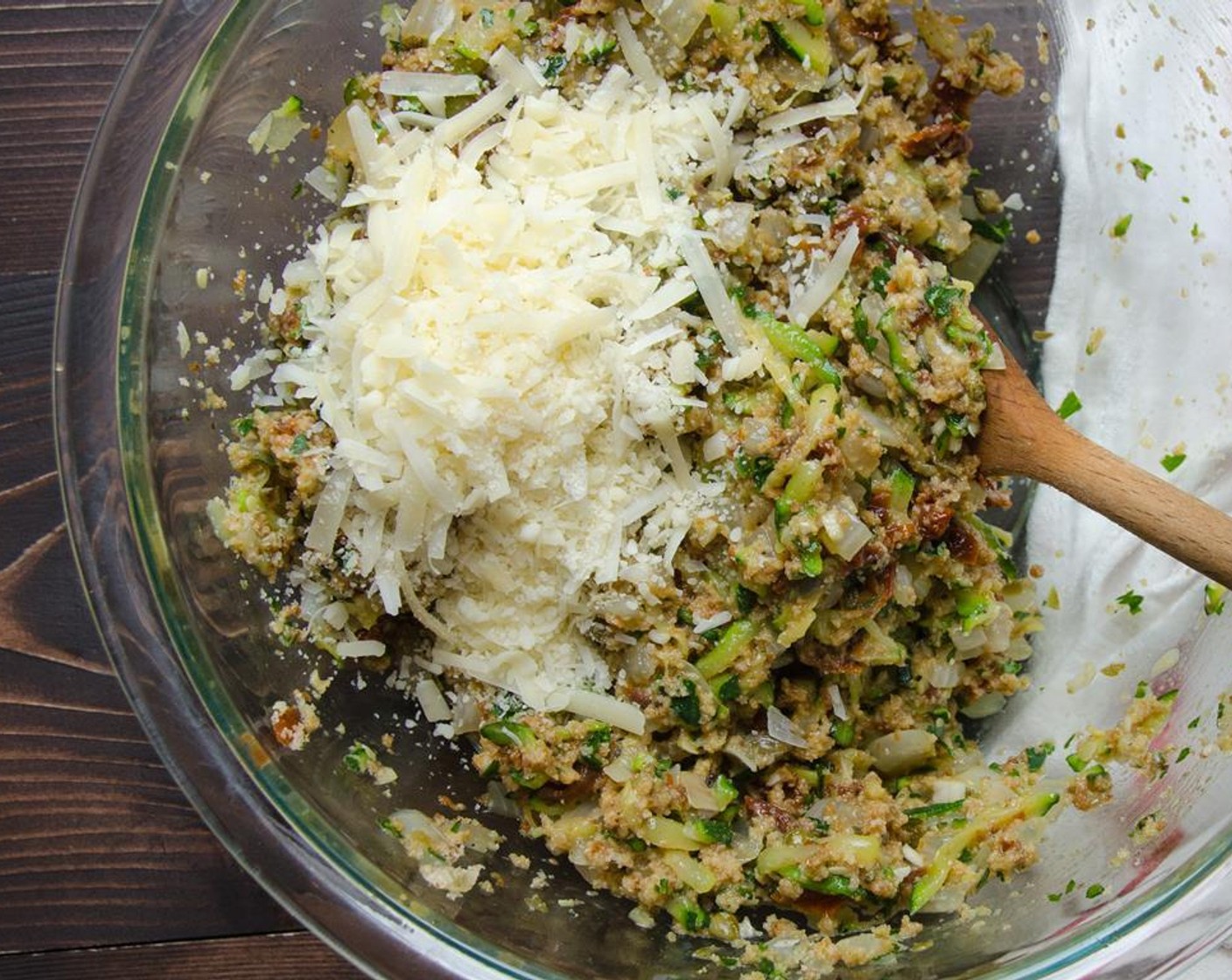 step 8 Transfer bread crumbs to the bowl. Add the Egg (1), Kosher Salt (1/2 tsp), Ground Black Pepper (1/2 tsp), Worcestershire Sauce (1 Tbsp), Parmesan Cheese (1/2 cup), and Fresh Mint (2 Tbsp) to the bowl and stir.