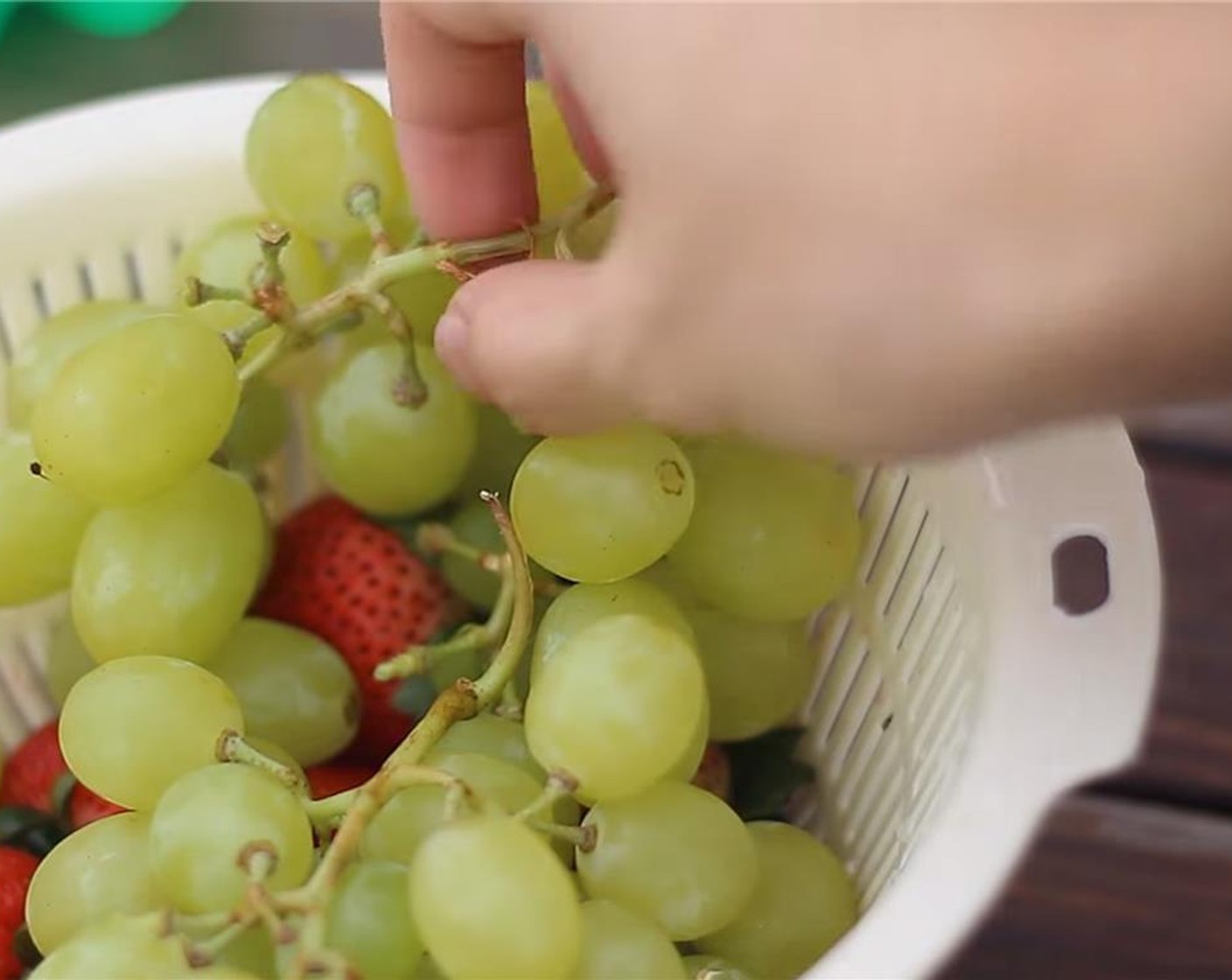 step 1 Wash the Grapes (1 handful), Fresh Blueberry (1 handful), Fresh Strawberry (1 handful), and set them aside.