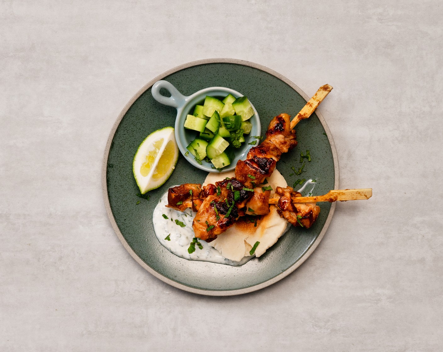 Chili Garlic Chicken Skewers with Yogurt Sauce