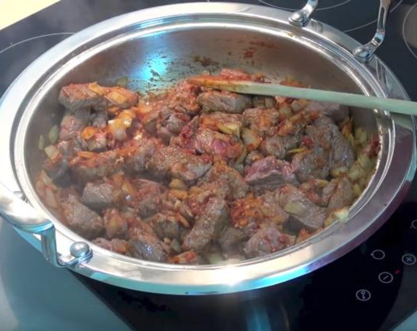 step 4 Stir in Tomato Paste (2 Tbsp). Add meat back in.