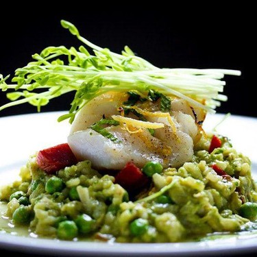 Spring Pea Risotto with Halibut & Spanish Chorizo Recipe | SideChef