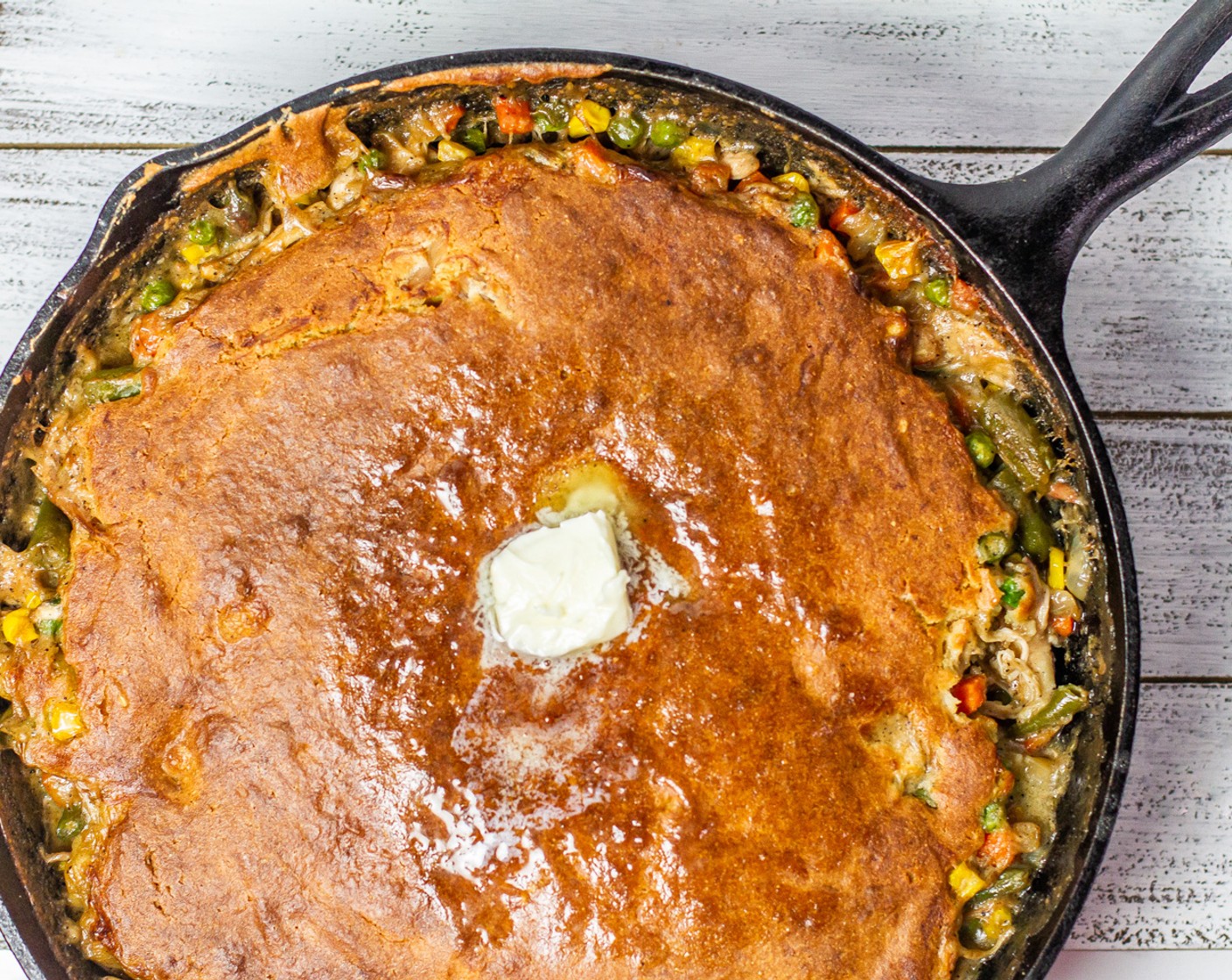 Cast Iron Cornbread Chicken Pot Pie