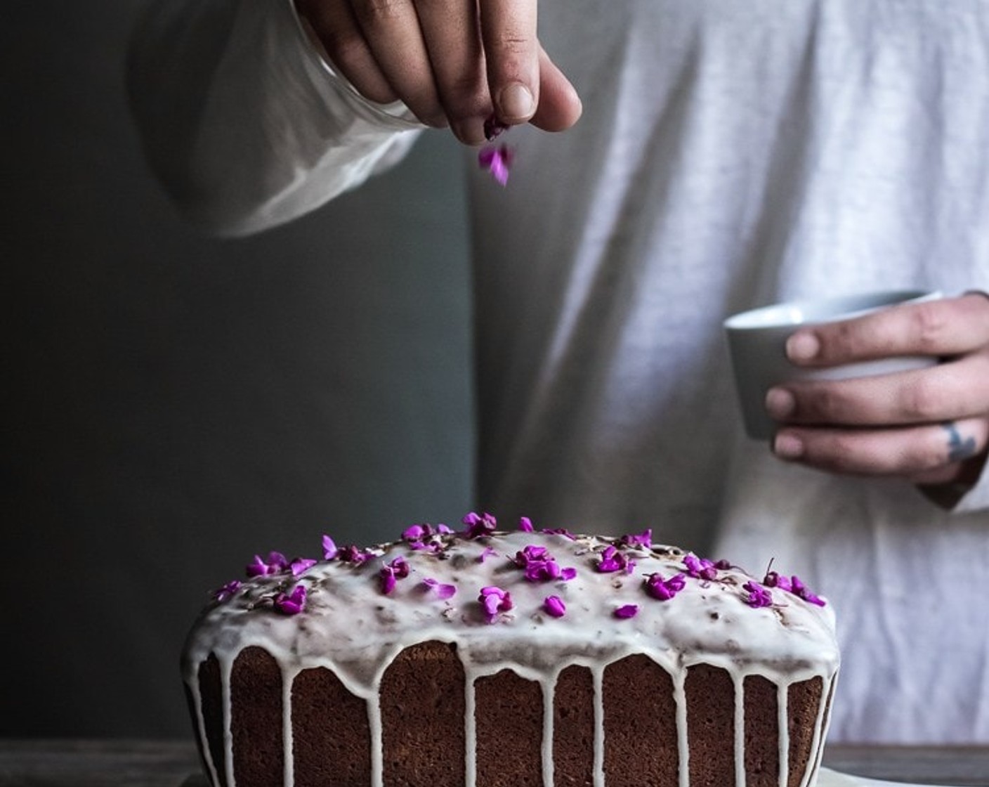 step 9 Whisk together the Powdered Confectioners Sugar (3/4 cup) and 2 Tbsp of lemon juice in a small bowl. Drizzle the glaze over the cake and while the glaze is still wet, sprinkle top with Redbud Flowers (2 Tbsp).