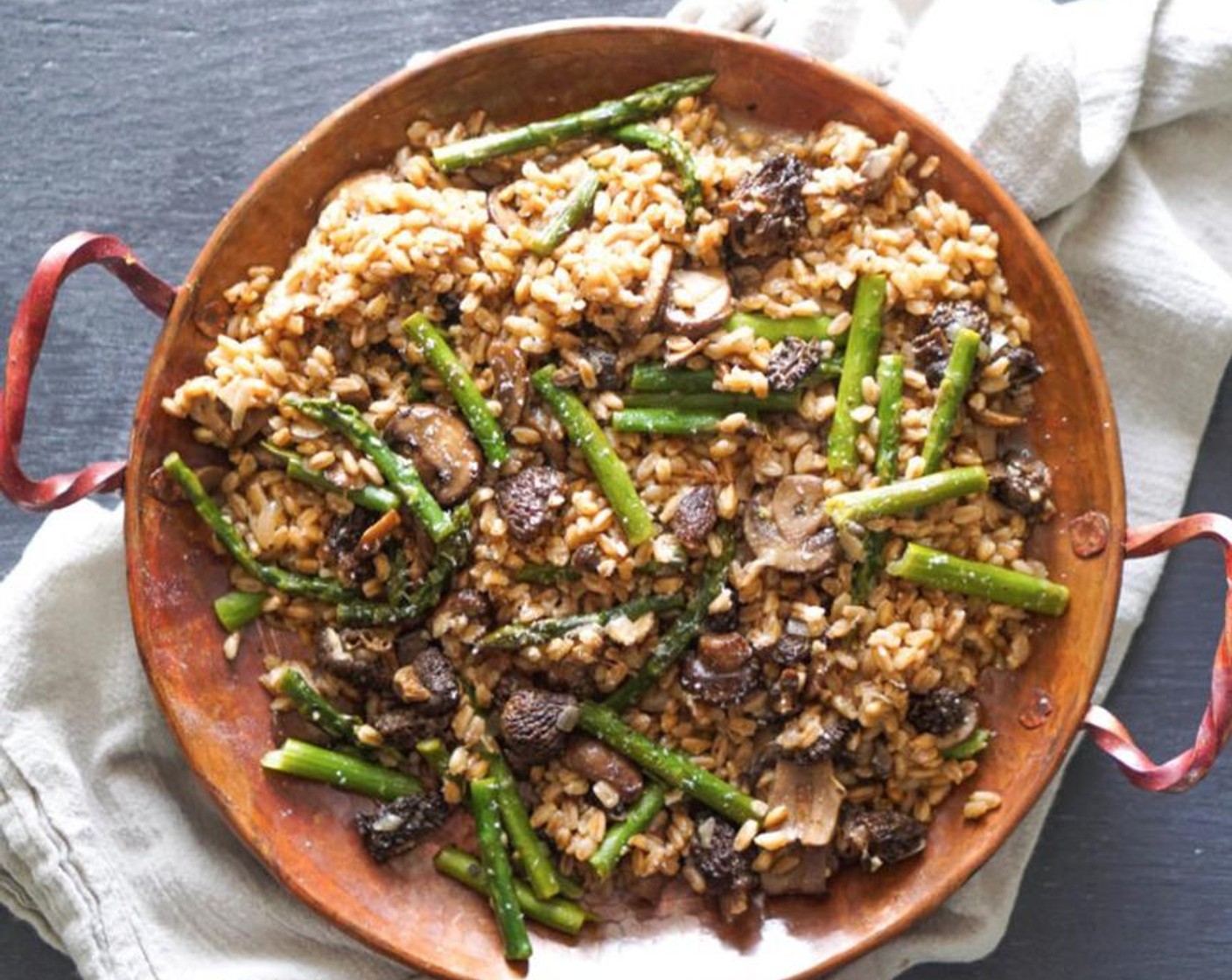 Farro Risotto with Morel Mushrooms & Asparagus