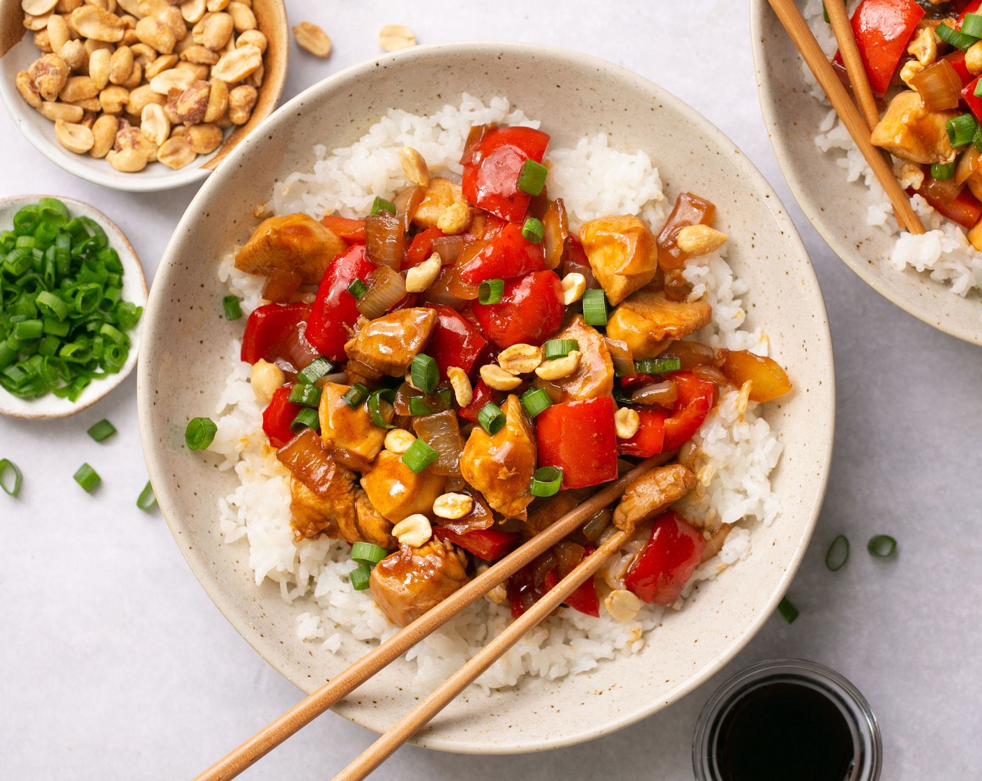 step 4 Before serving, toss together with Scallion (1 bunch) and Dry Roasted and Salted Peanuts (1/4 cup). Serve over white rice.