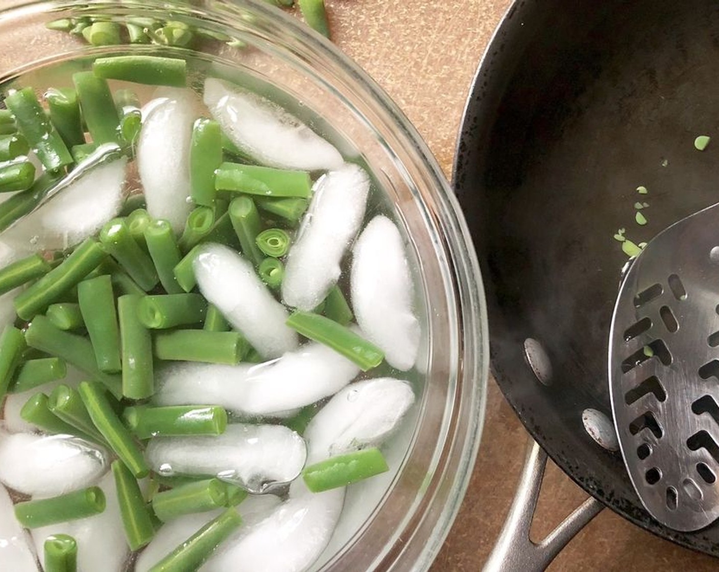 step 2 Cut Green Beans (1 cup) uniform bite-size pieces and blanch them.