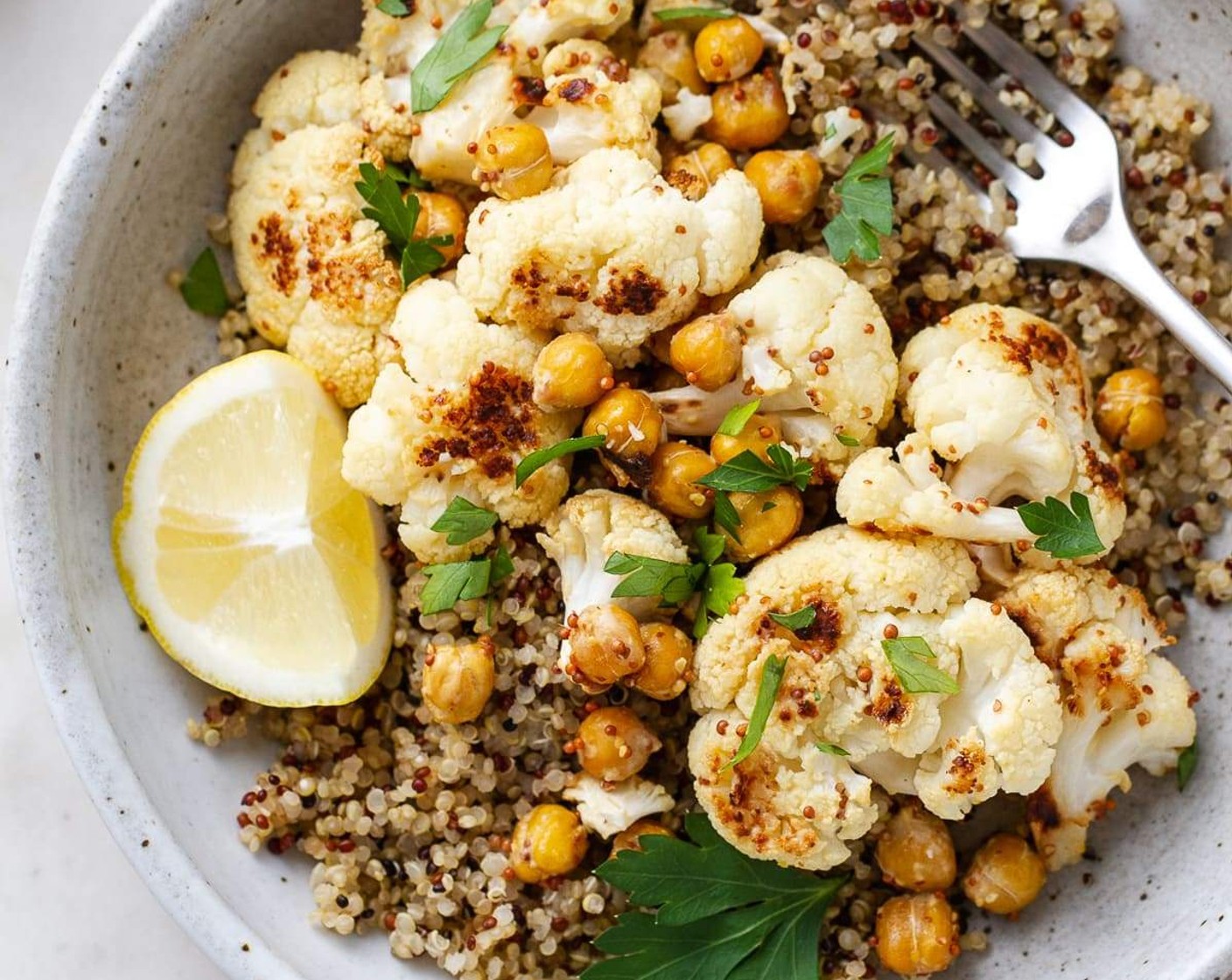 Roasted Cauliflower and Chickpeas and Mustard Dressing