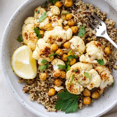 Roasted Cauliflower and Chickpeas and Mustard Dressing Recipe | SideChef