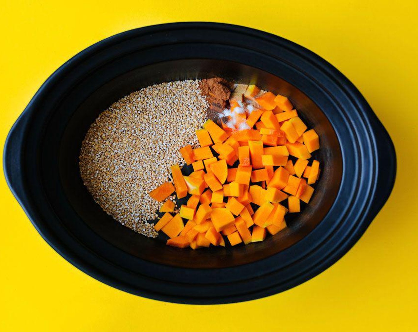 step 1 Add Butternut Squash (2 cups), Steel-Cut Oats (1 cup), Maple Syrup (1/4 cup), Ground Cinnamon (1 tsp), Salt (1/2 tsp), Vanilla Extract (1/2 tsp), Ground Nutmeg (1/4 tsp), Ground Ginger (1/4 tsp), and Water (3 cups) to a slow cooker and stir.