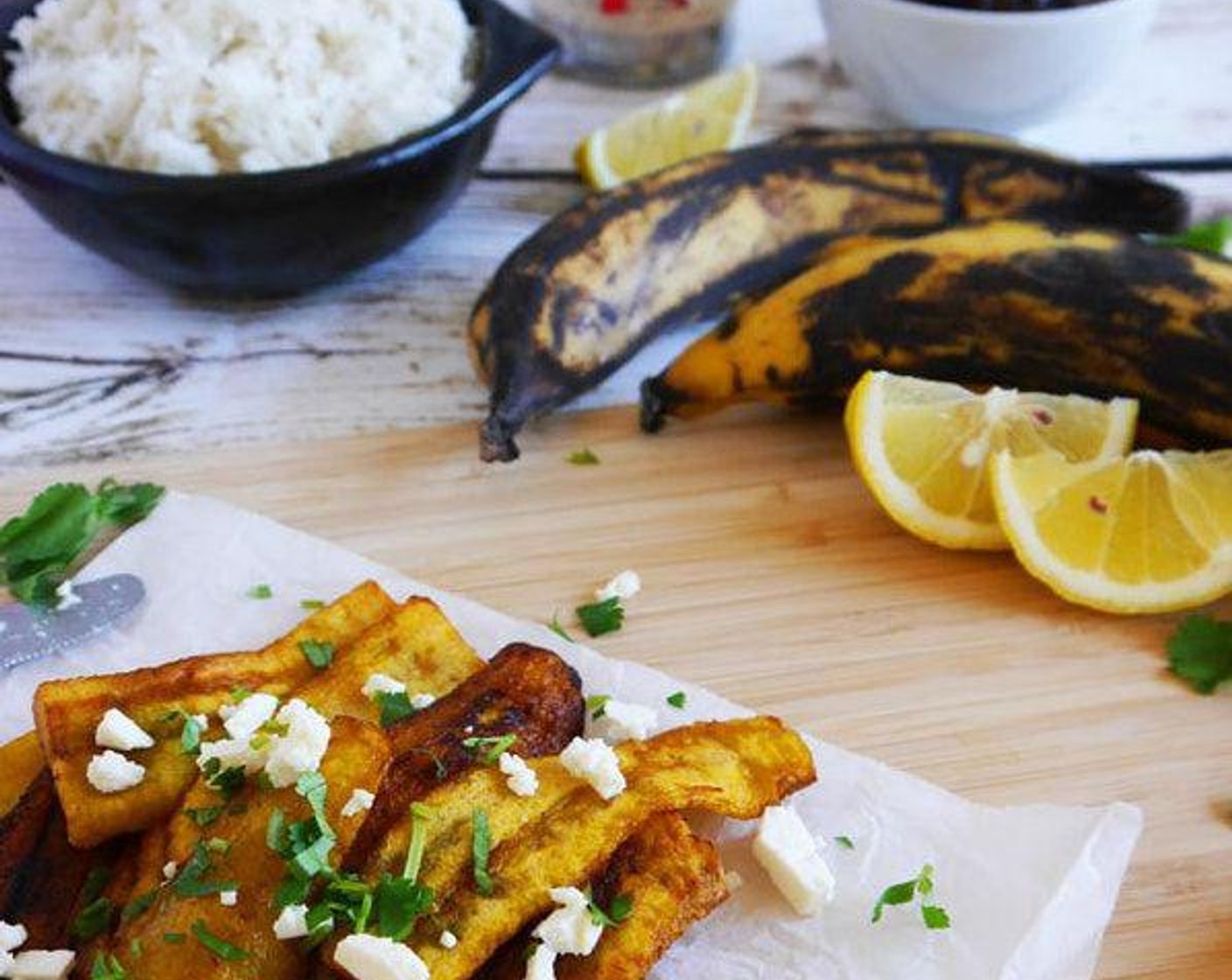 Sweet Fried Plantain with Feta Cheese and Coriander
