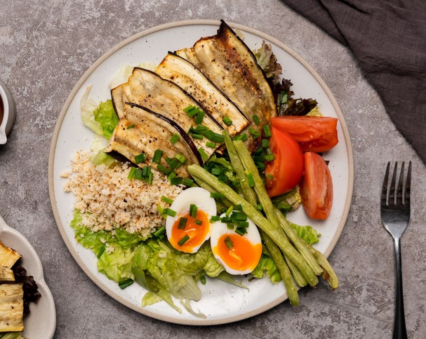 Ensalada Talong (Roasted Eggplant Salad with Garlic Riced Cauliflower)