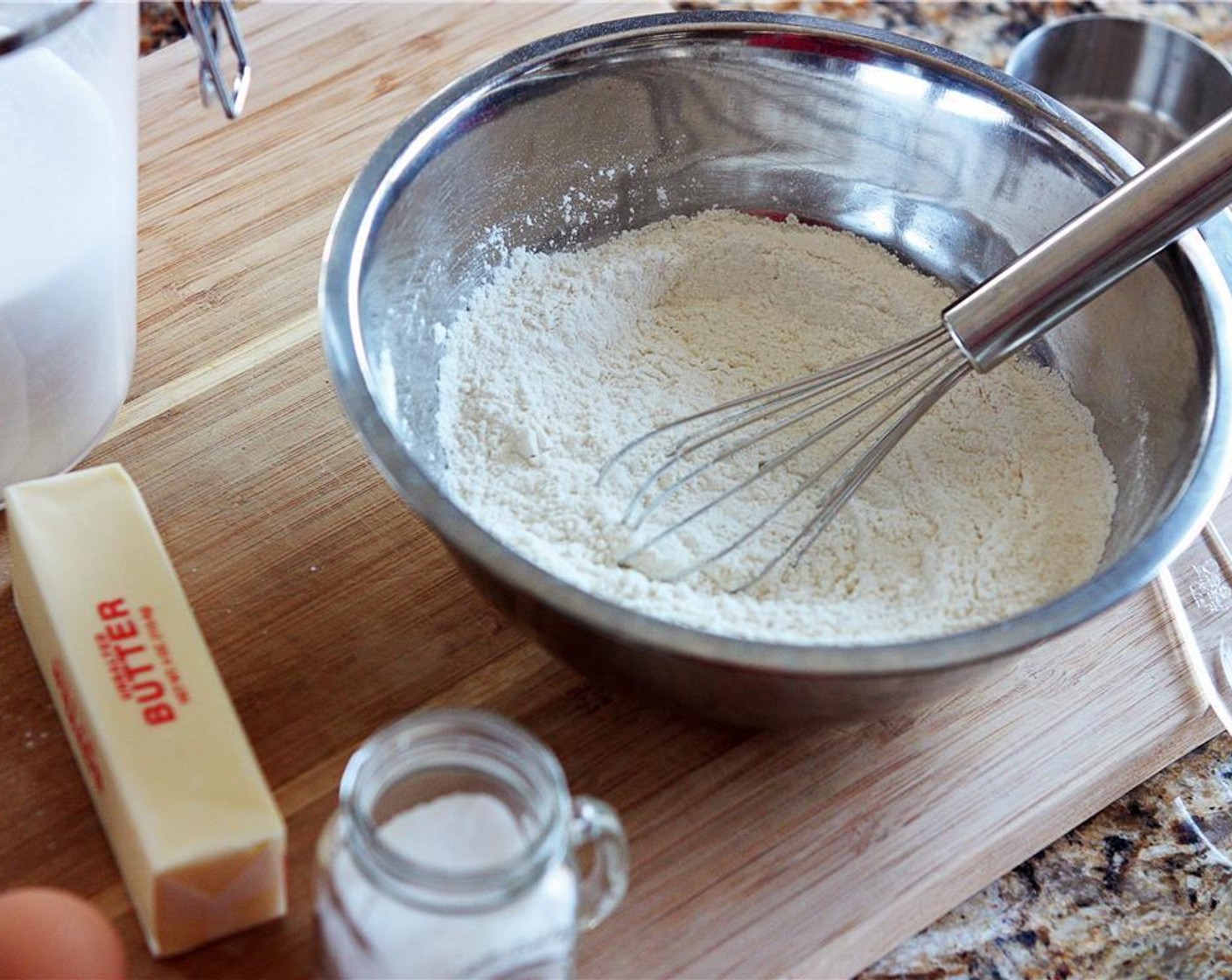 step 1 In a medium bowl, whisk together the dry ingredients: All-Purpose Flour (1 1/2 cups), Baking Powder (1/2 Tbsp), and Salt (1/2 tsp). Set aside.