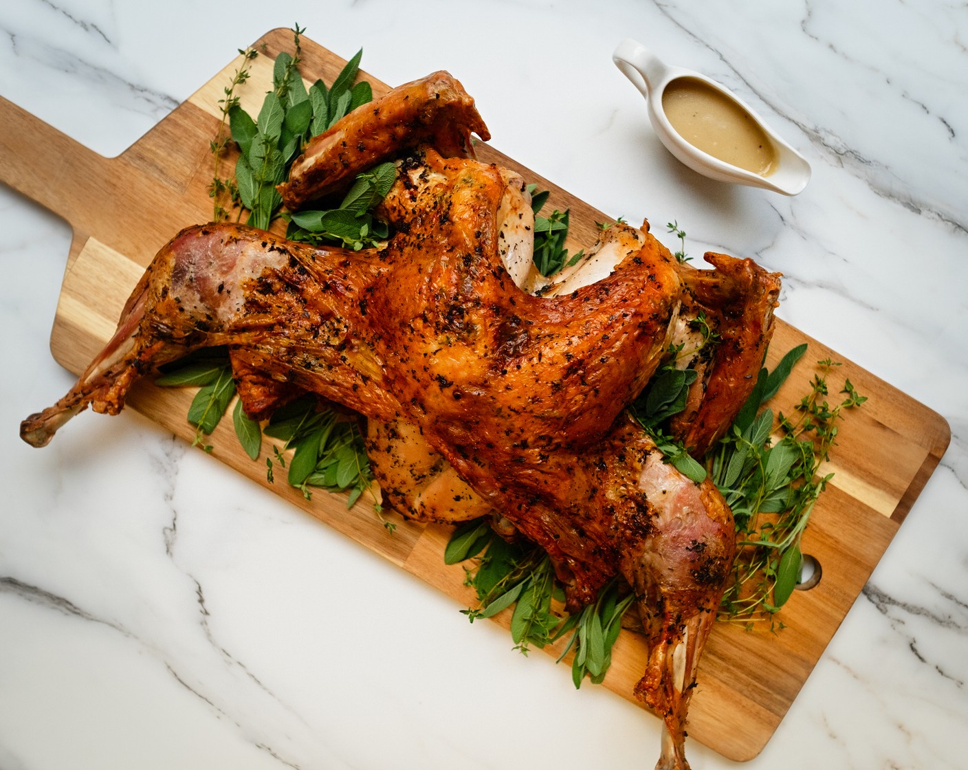 Herb-Roasted Spatchcock Turkey and Gravy