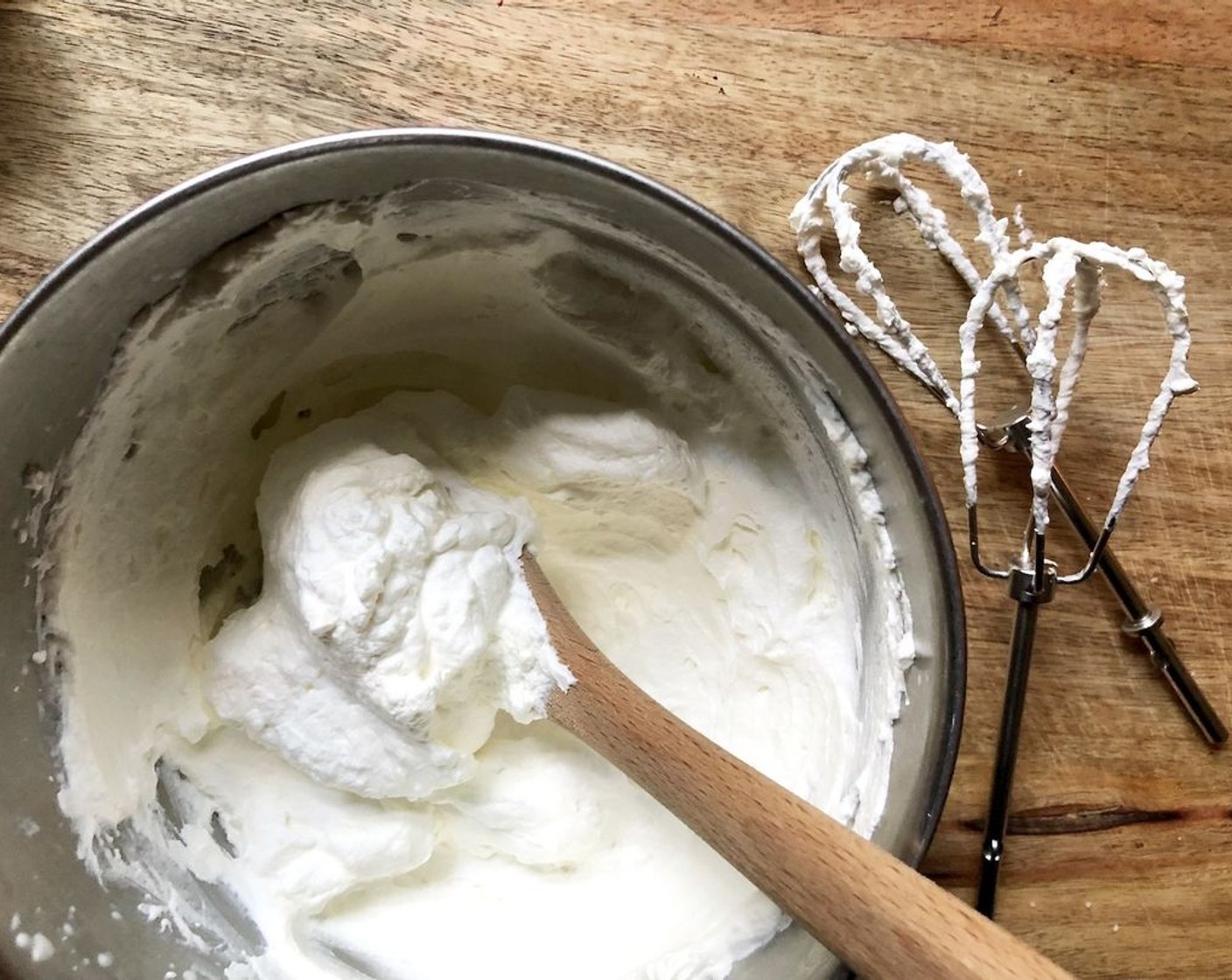 step 9 In a cold bowl, add the remaining Granulated Sugar (1 Tbsp) to the Whipping Cream (1 cup) Whisk or beat the cream to soft peaks.