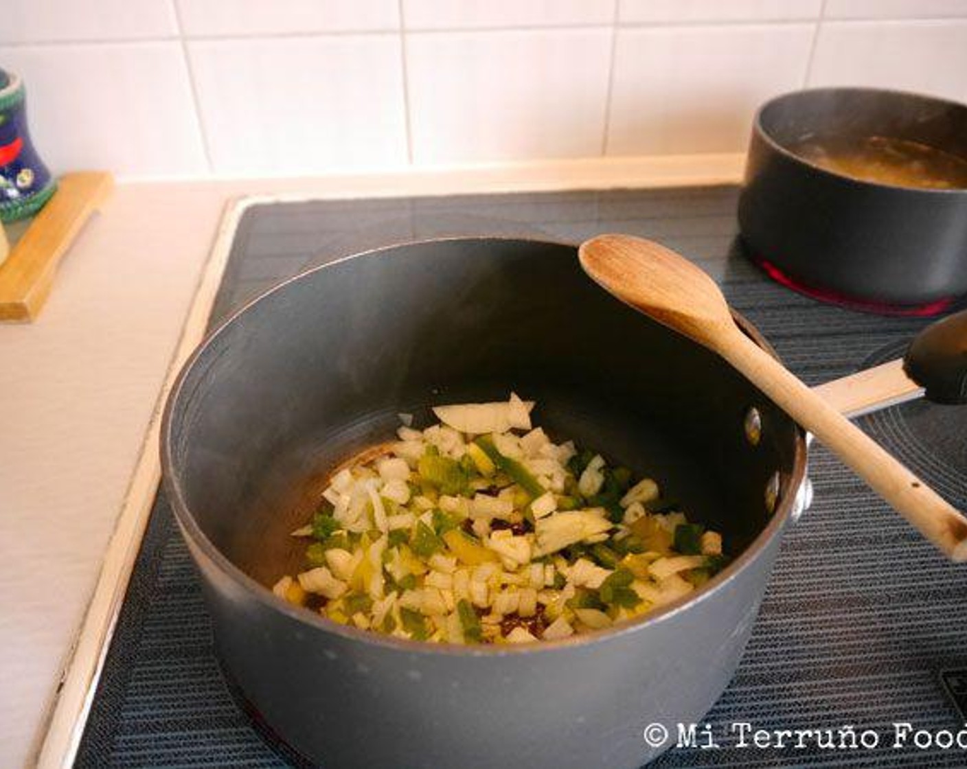 step 3 In a pan add some Olive Oil (as needed) and wait for it to get hot, add the onion, garlic, and caper mix and leave to cook for 3 to 4 minutes.