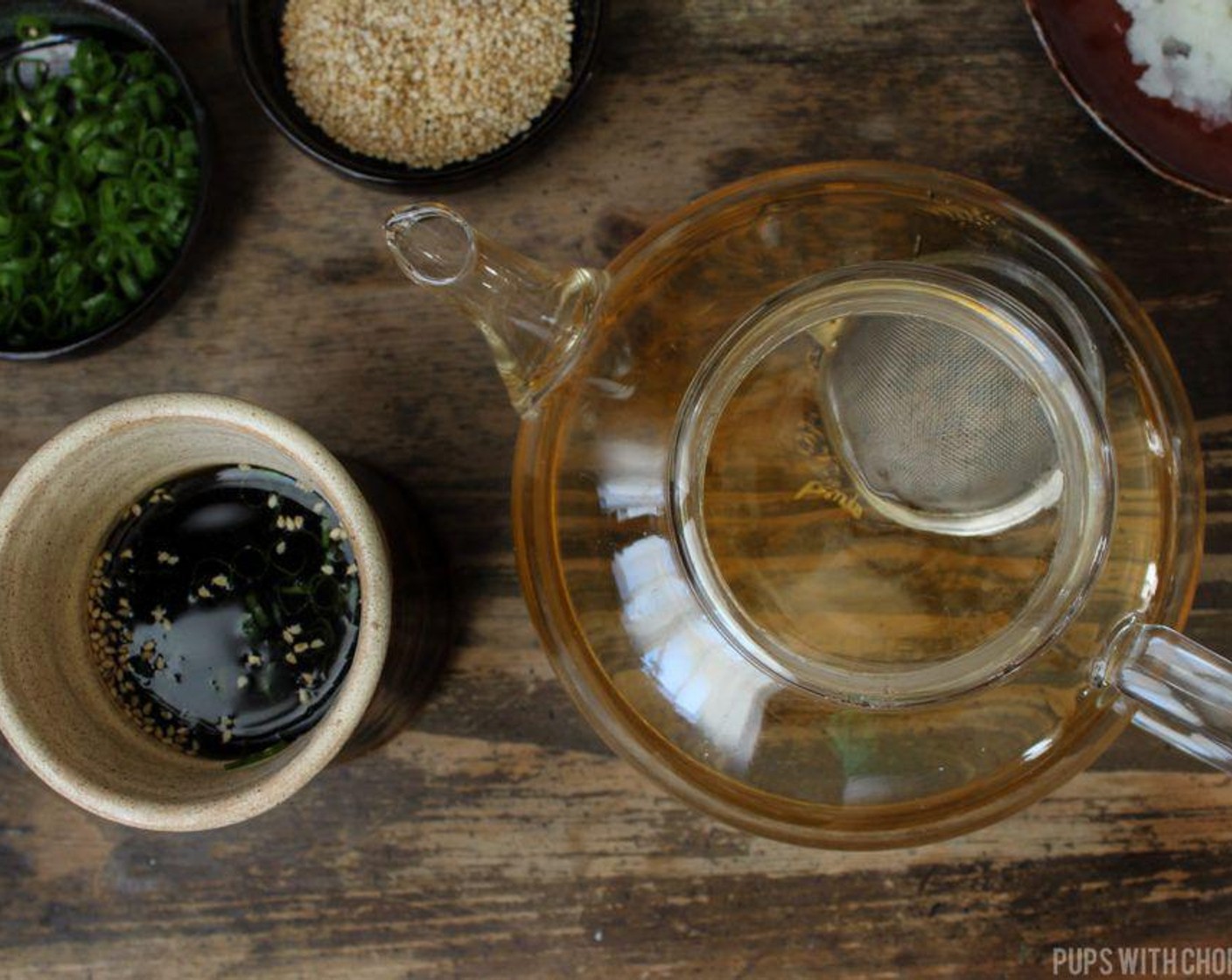 step 1 Steep Japanese Green Tea (1/4 cup) in 3 cups of hot water for about 15 minutes. Ideally you would want to put this in some sort of tea ball or teabag. If you don’t have one you can strain out the tea leaves with a strainer once the tea has been steeped.