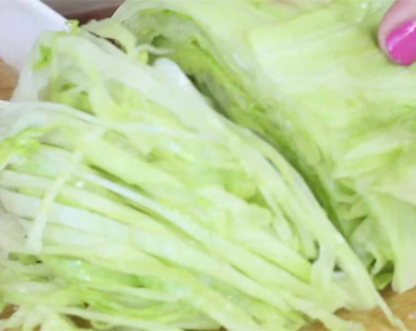 step 10 Thinly slice the Iceberg Lettuce (1/4).