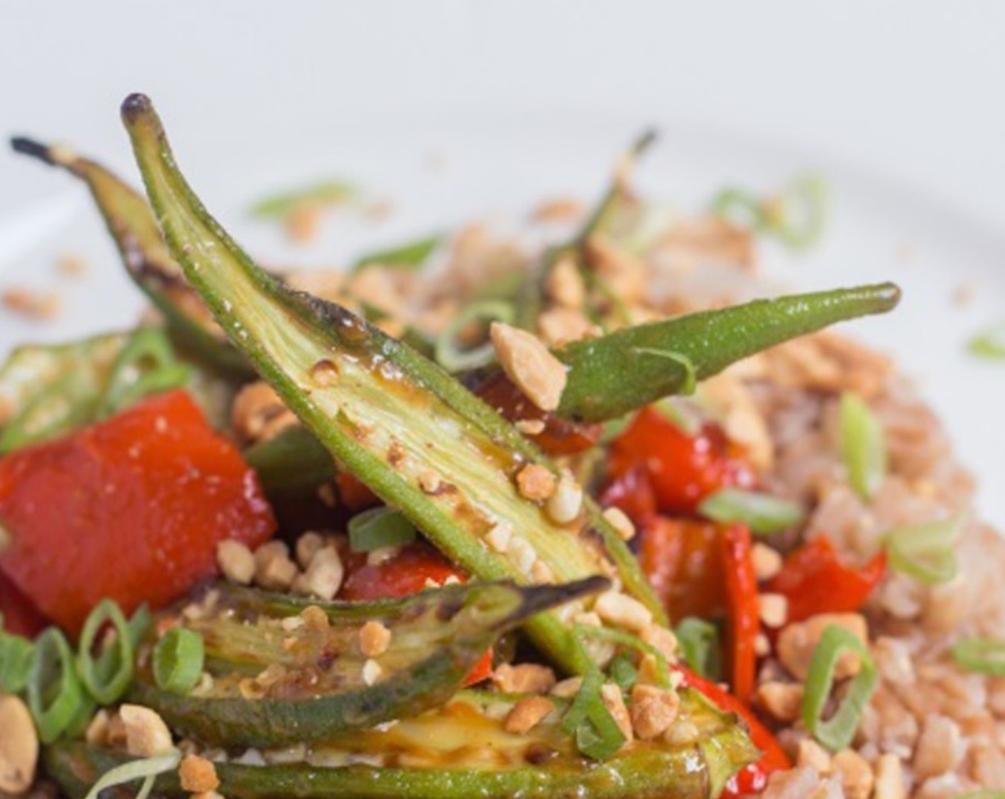 step 11 Divide cooked faro between 2 plates. Top with vegetables and sprinkle with Peanuts (2 Tbsp) and spring onion greens. Enjoy!