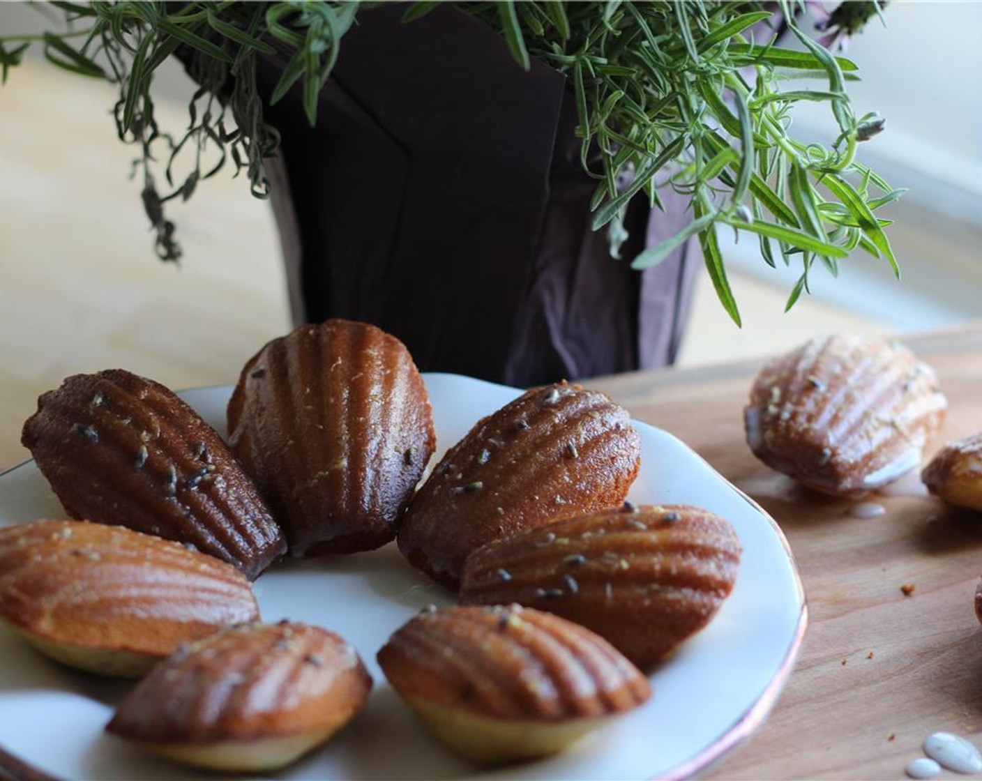 step 10 When the madeleines are cool, gently dip the front sides into the glaze and return to the wire rack to firm. Serve immediately or store in an airtight container on the counter for up to two days.