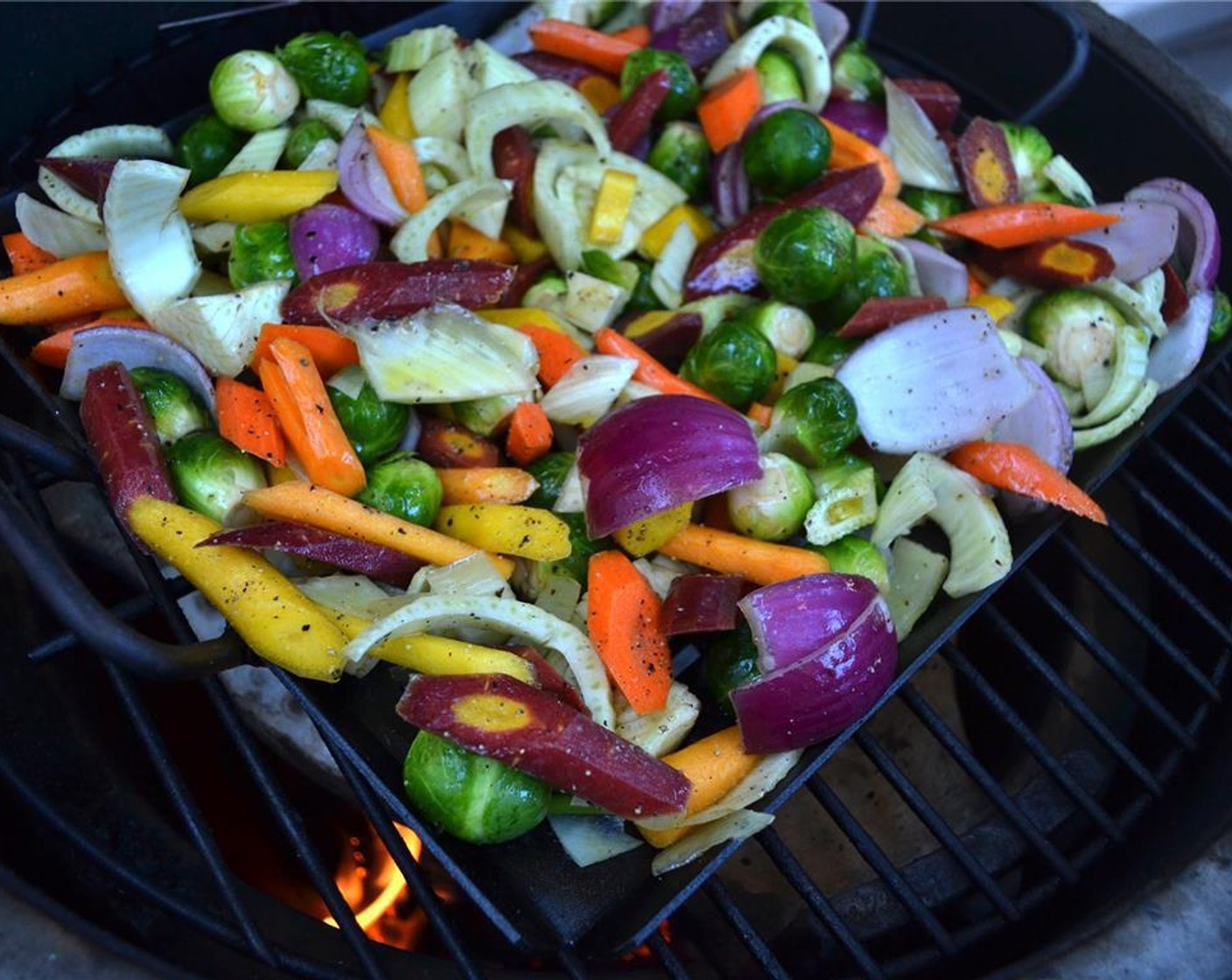 step 4 Place into the grill pan and cook until edges begin to blacken, shaking once or twice throughout.