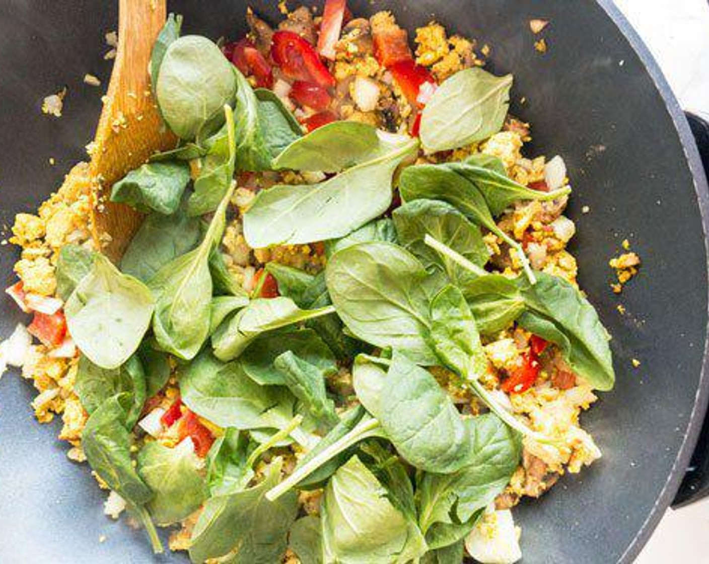 step 5 Add Fresh Spinach (2 cups) and stir just before serving.