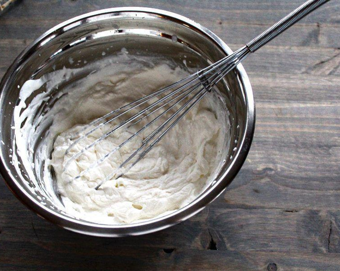 step 2 Add Heavy Cream (1 cup), Whiskey (2 Tbsp) and Granulated Sugar (2 Tbsp) to bowl and whisk quickly for about 5 minutes or until soft peaks form.