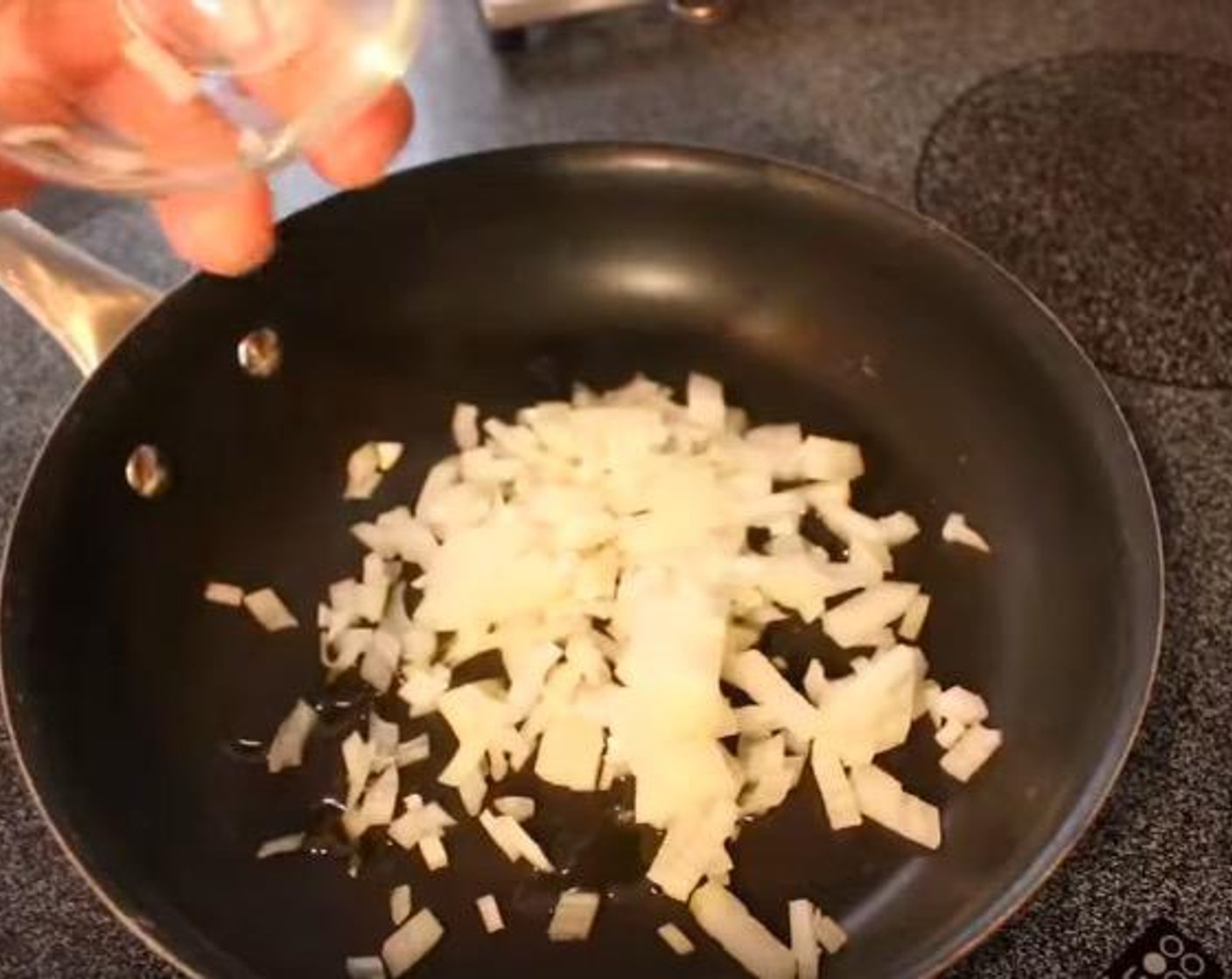 step 1 In a sauté pan over medium heat add Olive Oil (1 Tbsp) and Onion (1/2). Cook for 2-3 minutes until onion turns translucent.