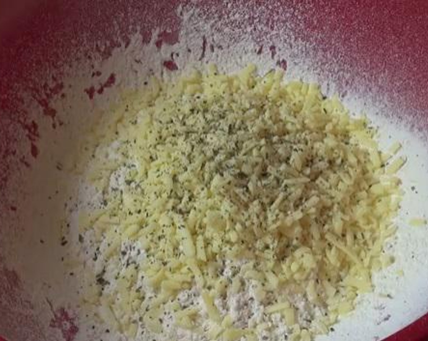 step 2 Add the All-Purpose Flour (2 cups), Salt (1 pinch),Baking Powder (1/2 Tbsp), Cheese (1/2 cup), and Dried Mixed Herbs (1 Tbsp) into a big bowl. Using a spoon, mix everything together.