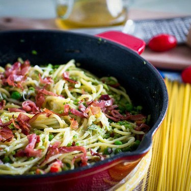 Green Peas & Italian Prosciutto Pesto Pasta Recipe | SideChef