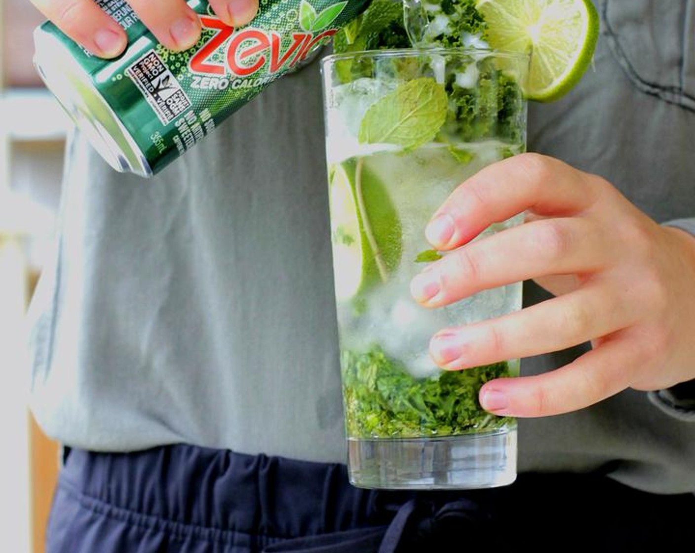 step 3 Fill the rest of the glasses with the Ginger Ale (3/4 can) and Tonic Water (1/2 can) evenly distributed between both glasses. Then top with Limes (to taste), more Kale (to taste), and Fresh Mint (to taste) to decorate and WOW your guests!