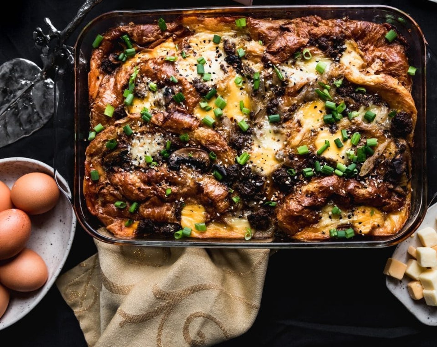 Croissant Sausage and Mushroom Egg Bake