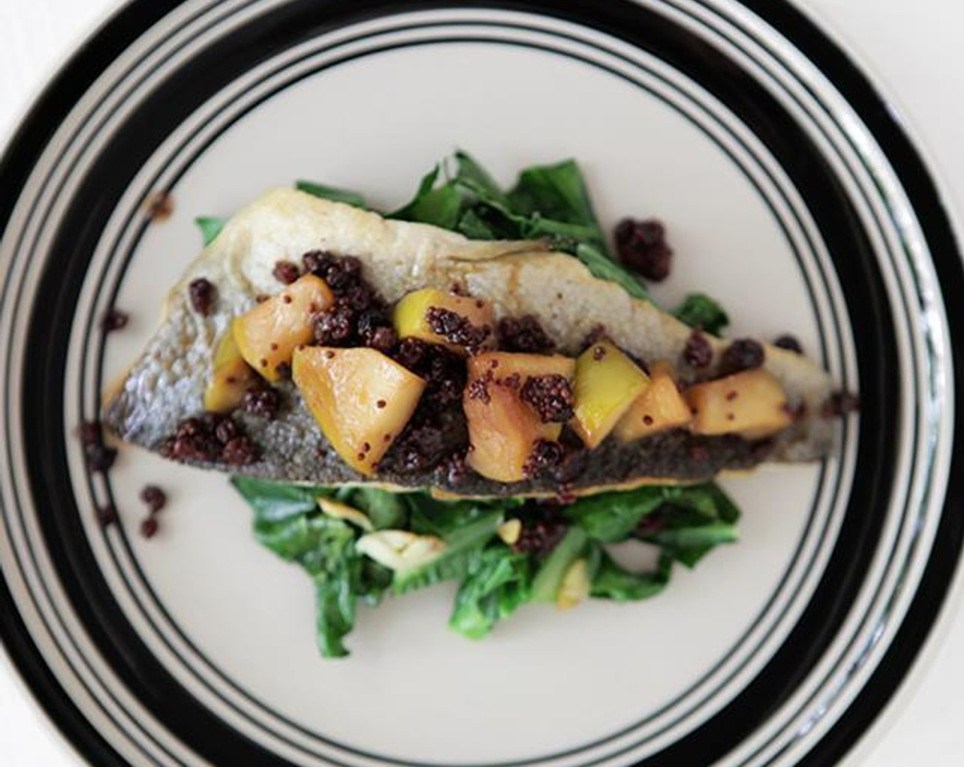 Trout Filet with Apple Mostardo and Collard Greens