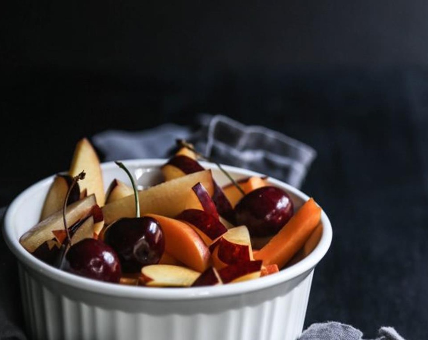 step 2 Slice Nectarine (1), Plum (1), Apricot (1), and Peach (1).