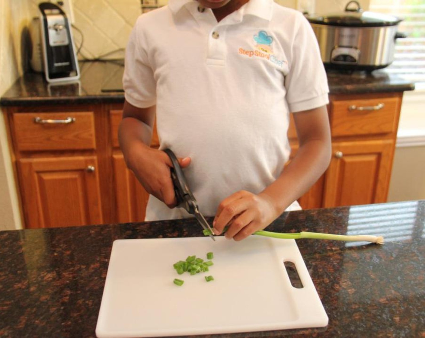 step 1 Chop and dice Fresh Cilantro (1/4 cup), Scallions (3 stalks) and Tomatoes (2).