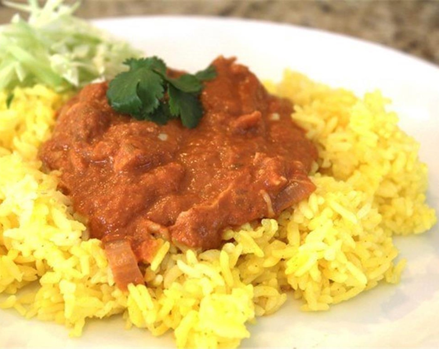 step 21 If having rice, top the rice with the curry, you can add the Fresh Cilantro (1 pinch) here if you'd like.