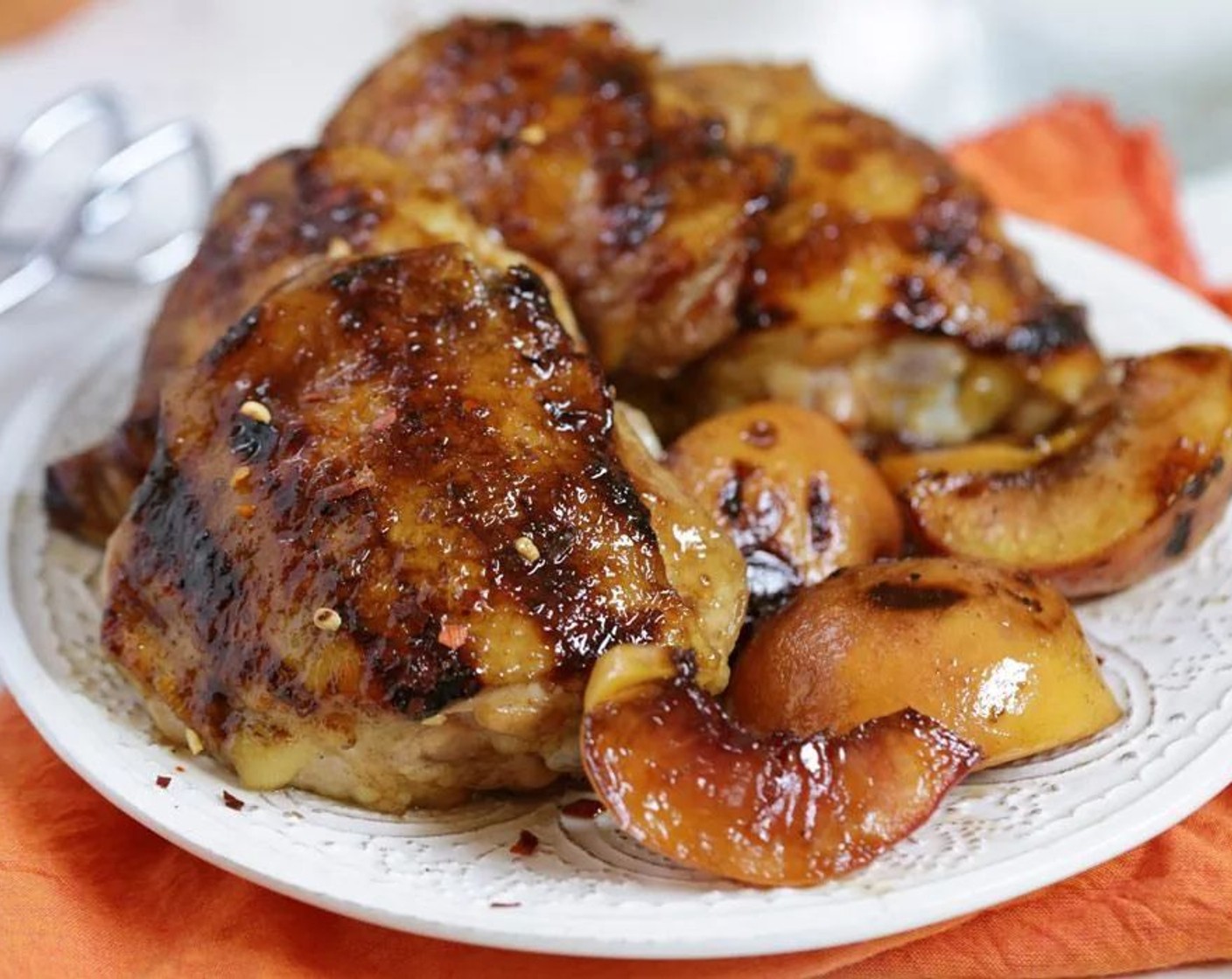 Maple and Bourbon Glazed Grilled Chicken With Peaches
