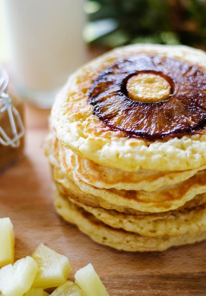 Pineapple Upside Down Pancakes with Coconut Syrup
