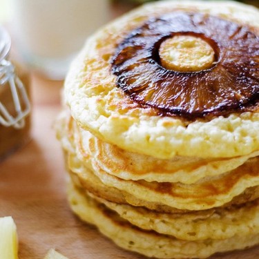 Pineapple Upside Down Pancakes with Coconut Syrup Recipe | SideChef