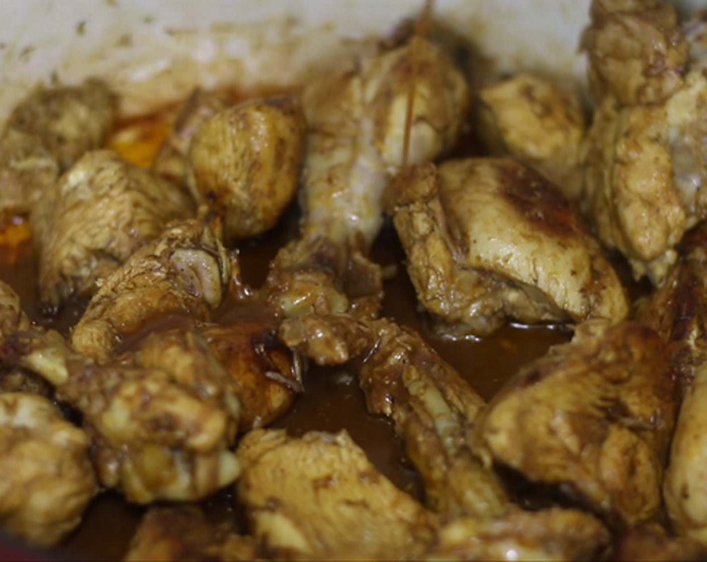 step 4 Reduce the heat to medium low to let the water evaporate. Add the marinade to the pan and mix the chicken around in the sauce. If the chicken is not yet fully cooked through, add Water (to taste) to the side and braise it until it is fully cooked through.