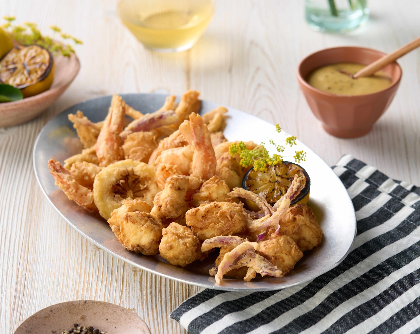 Oven Fritto Misto with Mustard Seed Vinegar Sauce