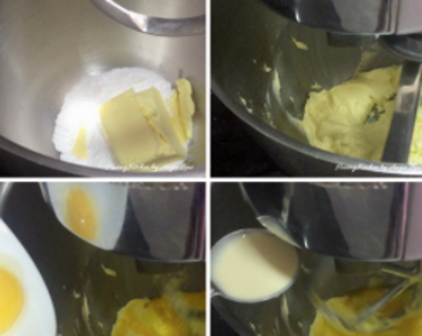 step 5 Put Margarine (1/2 cup) and Powdered Confectioners Sugar (1/2 cup) in a mixing bowl of a stand mixer. Cream until well combined. Then add in the Eggland's Best Classic Eggs (3) Yolks one at a time. Mix to combine well after each addition. Then, mix the batter with Evaporated Milk (1 1/2 Tbsp).