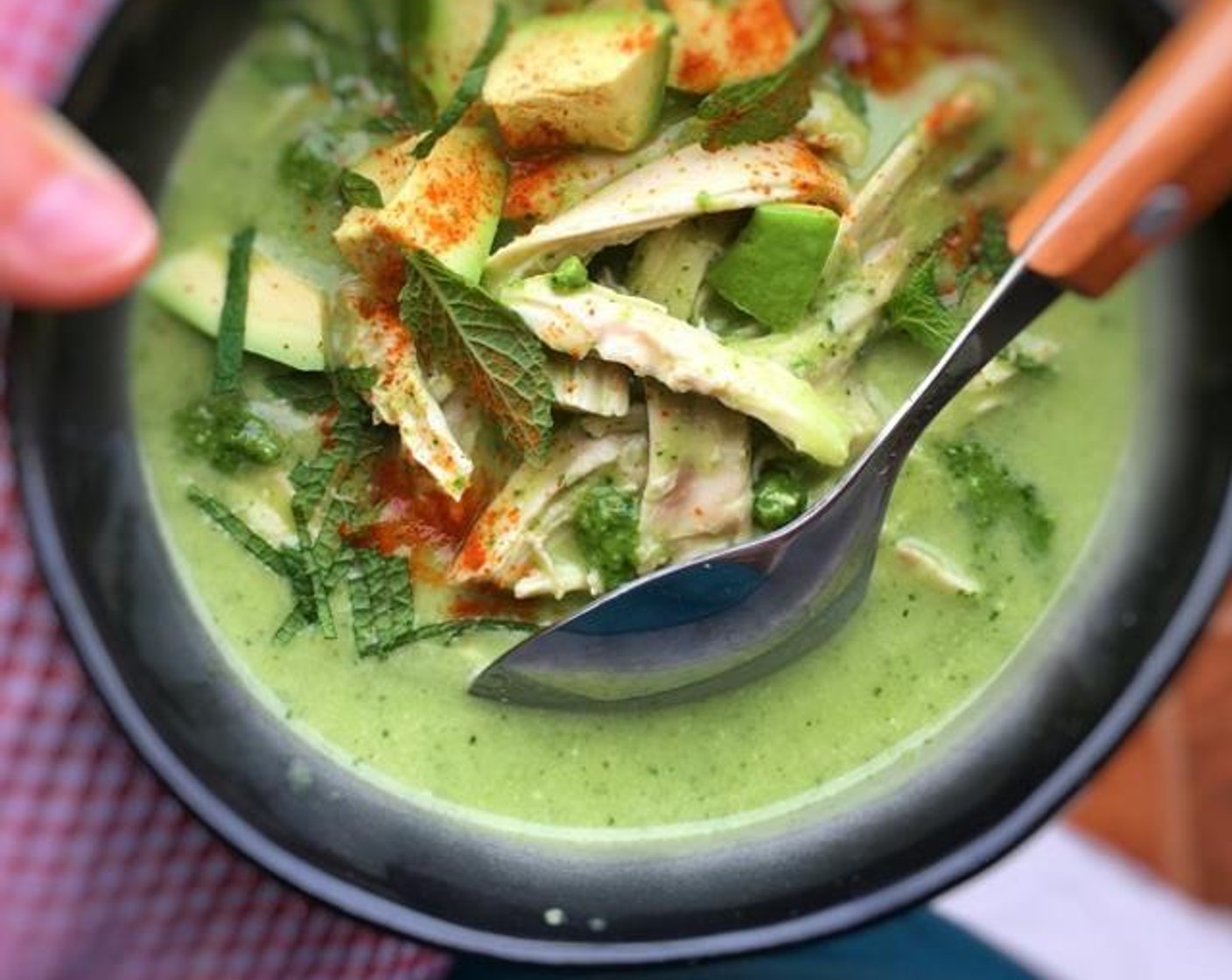 Creamy Pesto Chicken Soup with Avocado