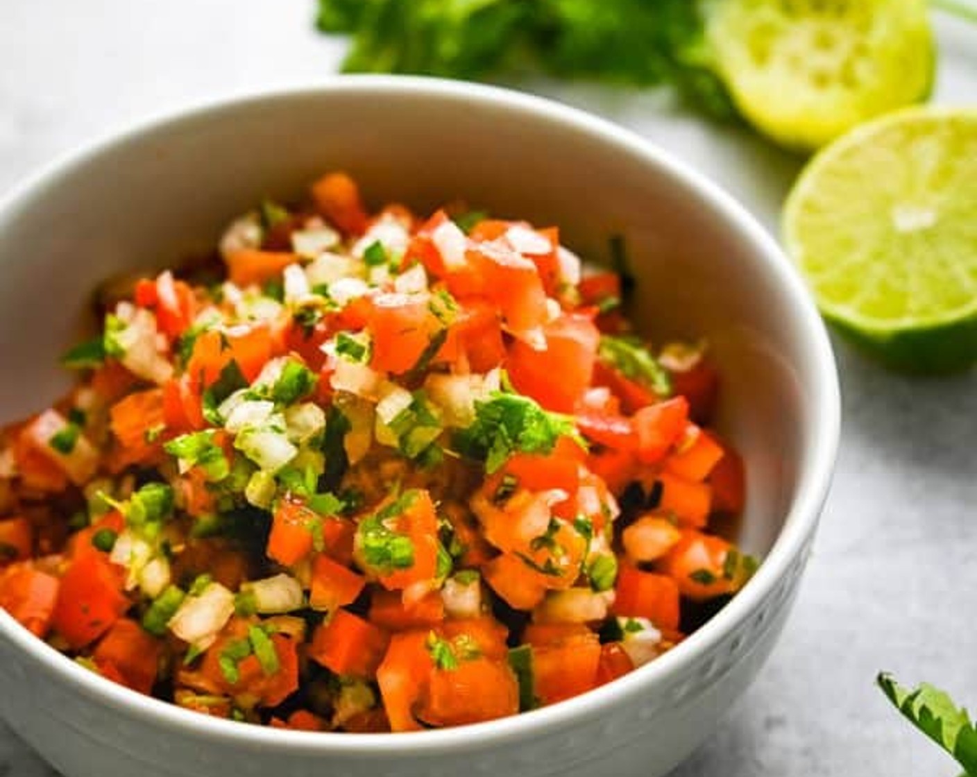step 2 In a small bowl combine Tomato (1), White Onions (4 Tbsp), Jalapeño Pepper (1/2), Lime (1/2), and Olive Oil (2 Tbsp). Toss to combine. Taste for seasoning and add Salt (to taste) accordingly. Chill two hours before serving for flavors to develop.