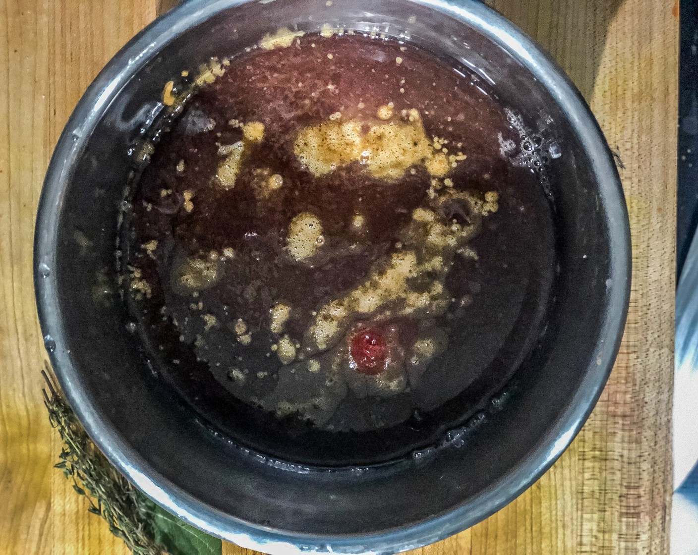 step 7 In the instant-pot add Red Wine (1 cup), Unsalted Beef Stock (4 cups), Tomato Paste (2 Tbsp), Worcestershire Sauce (2 Tbsp), Fresh Thyme (5 sprigs), and Bay Leaves (3). Stir in the roux until no lumps remain.