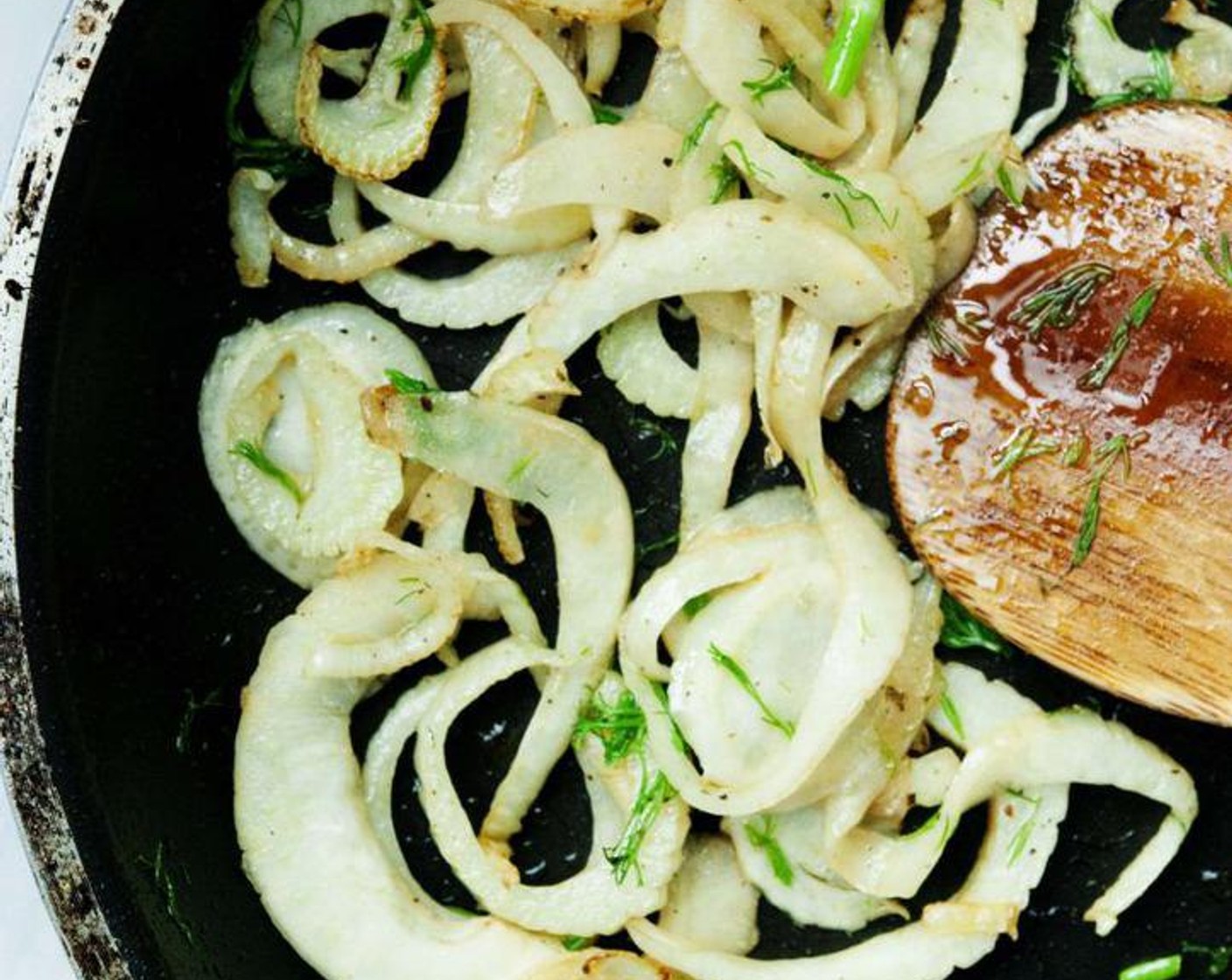 step 5 In a clean skillet add the remaining Extra-Virgin Olive Oil (1/2 tsp) when warm add the sliced fennel, salt and pepper and cook on medium until fennel is tender. Remove and set asides