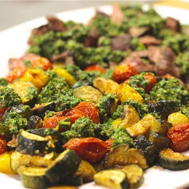 Seared Flank Steak, Roasted Veggies & Chimichurri Recipe | SideChef
