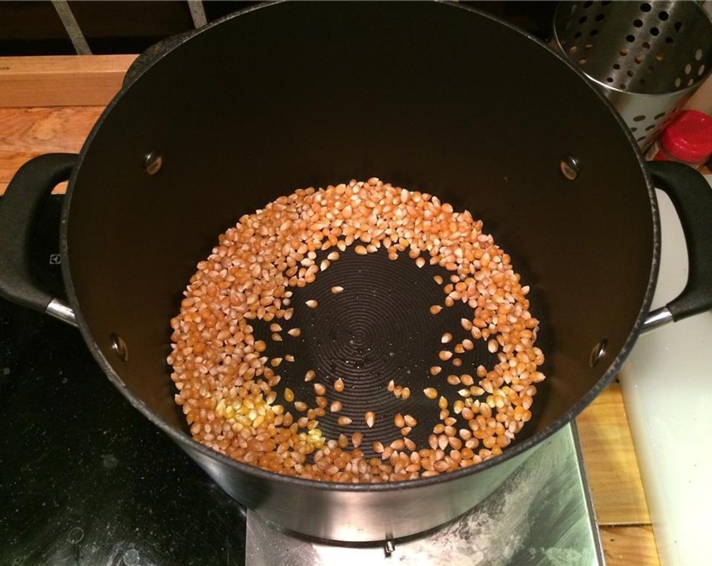 step 4 Add the Popcorn Kernels (1/2 cup) to the pan.