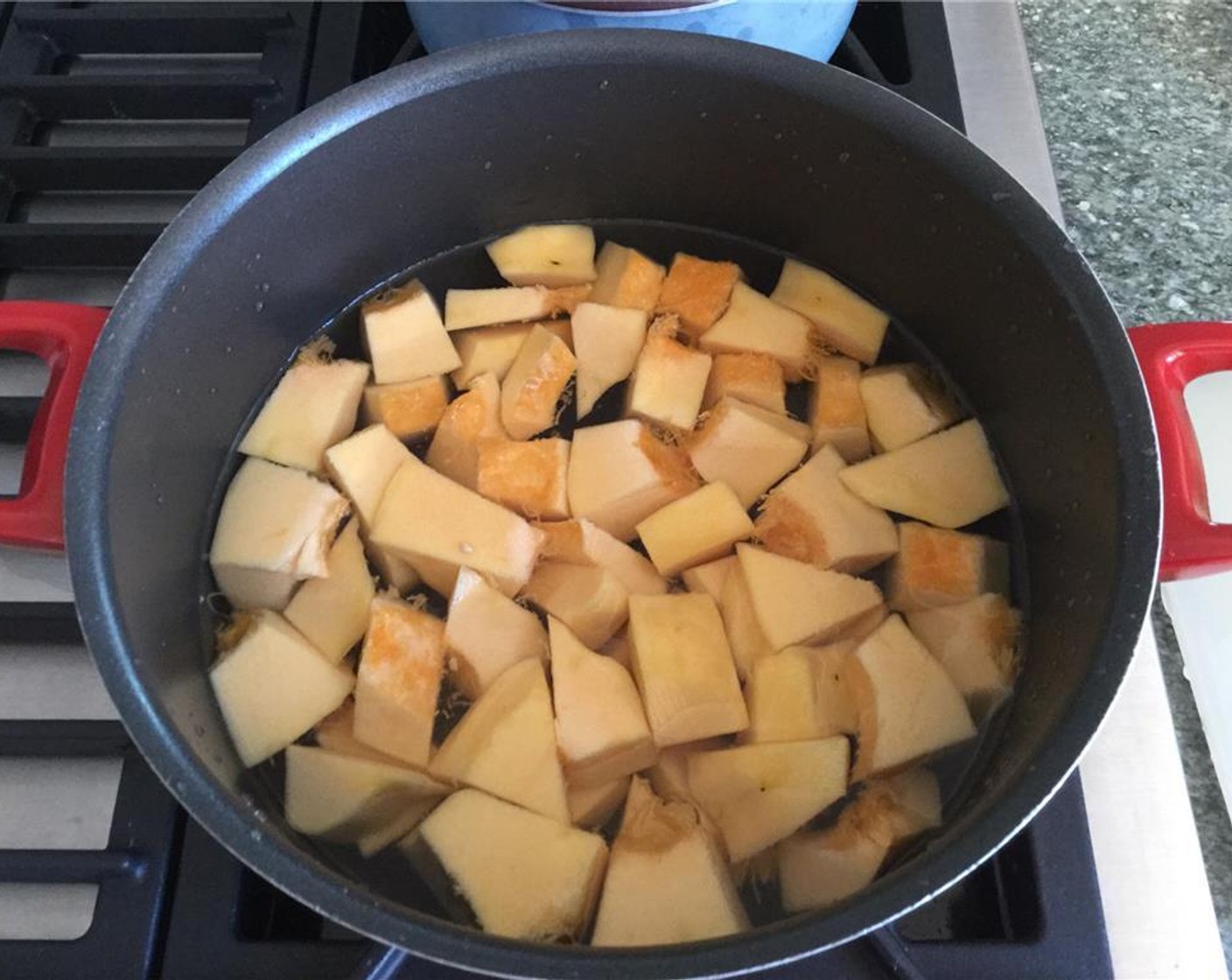 step 4 Put the squash in a pot and cover with water. Cook it until the pieces are soft.