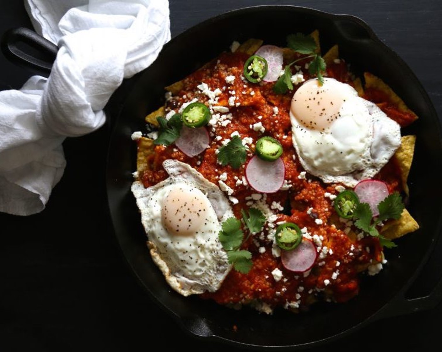 Healthy Bean Quinoa Chilaquiles with Fried Eggs